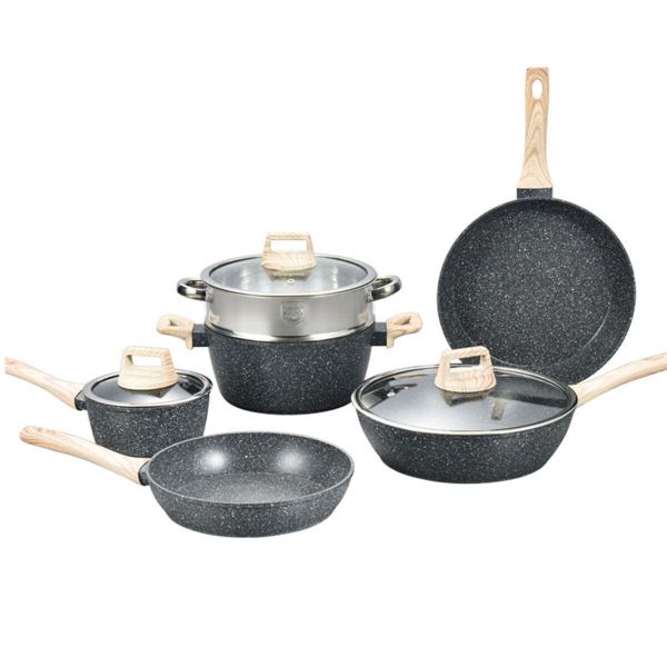12pcs Maifan Stone Cookware Set Nonstick Steamer Fryer Stew Pot for Cooking