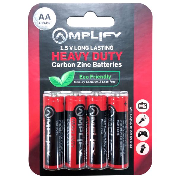 Amplify AA Heavy Duty Carbon Zinc Batteries - 4 Pack
