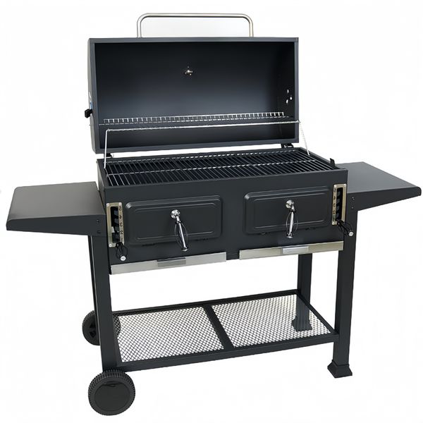 Large Charcoal BBQ Barbecue Outdoor Grill Braai Smoker With Wheel &amp; Table