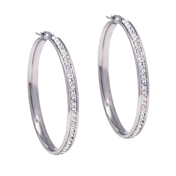 Steel My Heart Waterproof White Backing Crystal Hoop Steel Earrings