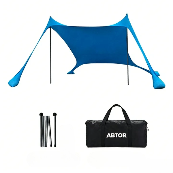 Beach Sun Shade Canopy - Wind-Resistant with Sandbags &amp; Poles