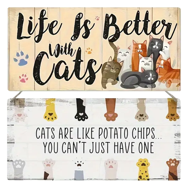 Cat Owners Wooden Wall Sign - Dual Pack - Cat Lovers Gift Bundle - WS2
