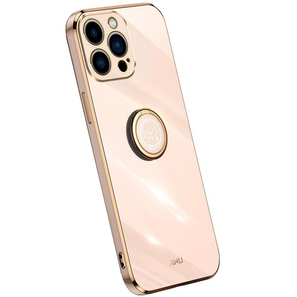 Gold Electroplate Phone Case with Ring Holder for iPhone 15 Pro Max
