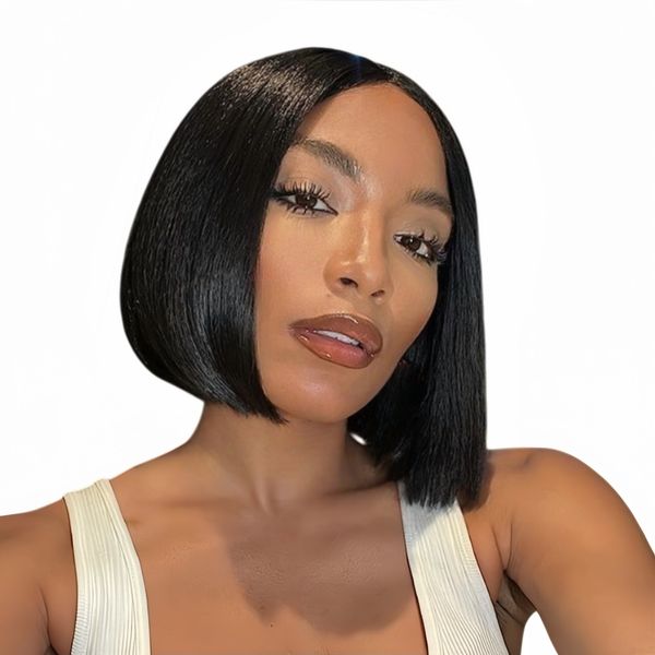 Eligababy 10-inch Short Bob Wig Full Frontal Human Hair Transparent Lace