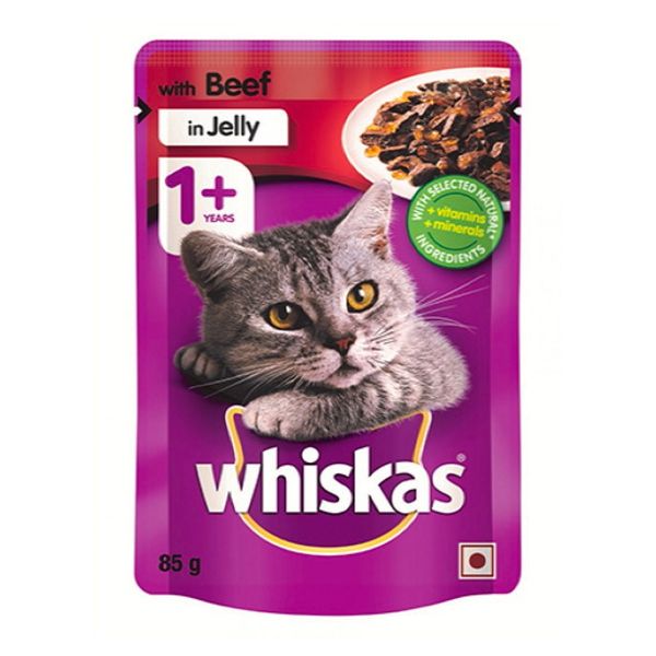Bulk Pack x 48 Whiskas Cat Food Pouch 85G Beef in Jelly