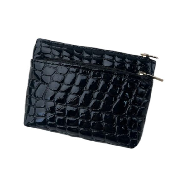 Faux Crocodile Leather Mini Zipper Coin Purse - Black