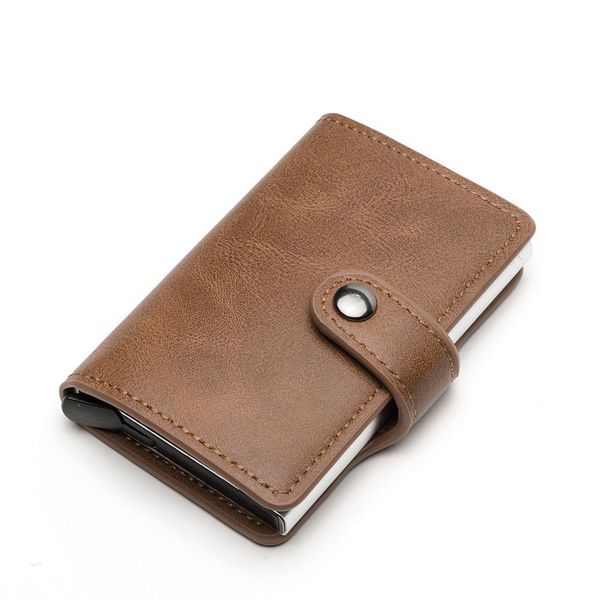 Leather Aluminium RFID Credit Card Holder Case-Coffee