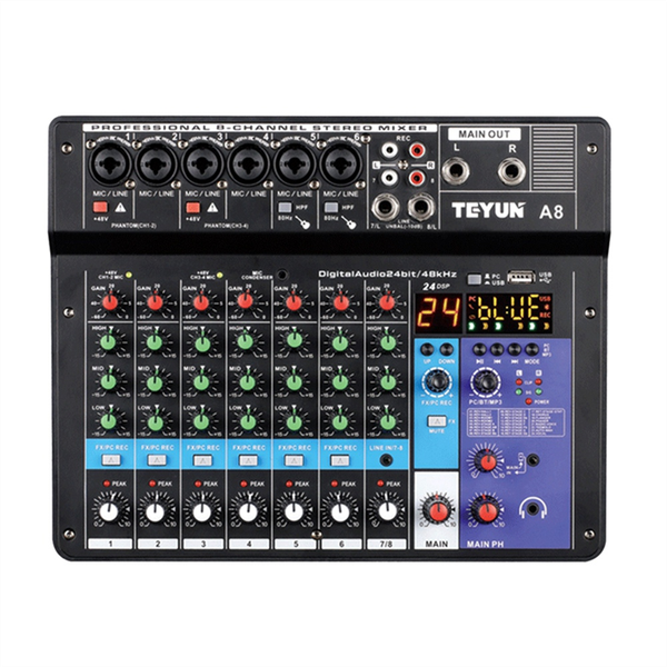 Teyun A8 Portable Mixer Sound Card 8-Channel Mixing Console Eu Plug