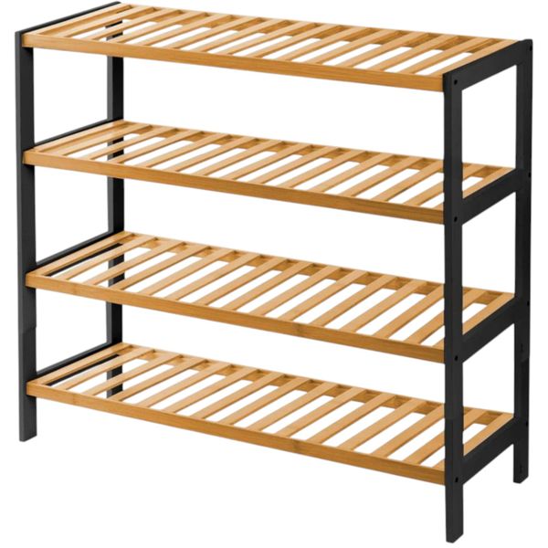 4-Tier Bamboo Shoe Rack with Metal Frame