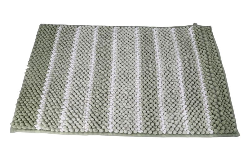 White and Green Polyester Rectangular Bath Mat 45cm x 75cm Set of 2