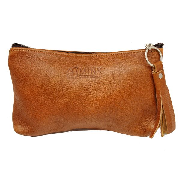 Minx Genuine LEather Makeup Bag with Zip - Rich Brown