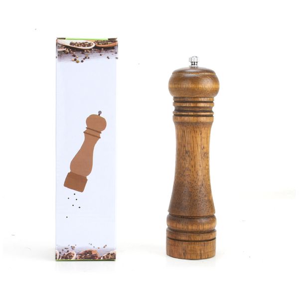 Pepper Mill Grinder Wood Hand Operated Ceramic Core Retro Color 8 inch