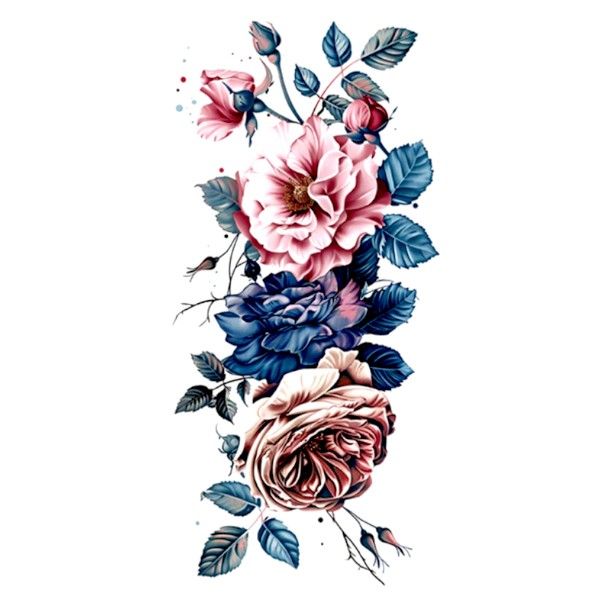 1 Piece - Dynamic Rose Pattern Temporary Tattoo - Multicolor
