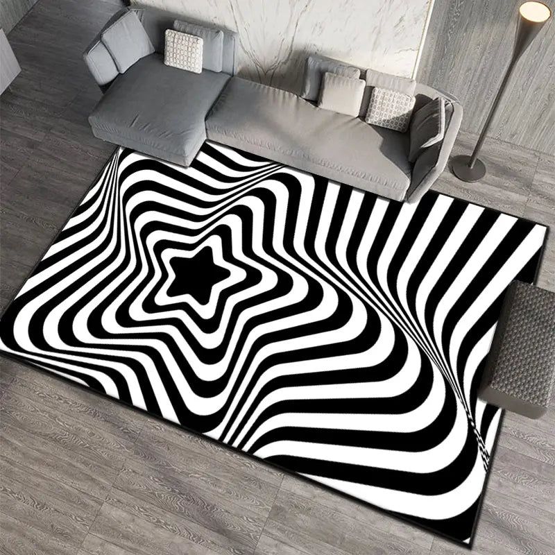 3D Optical Illusion Geometric Rug Black And White Star Vortex Shop   S Zoom.file