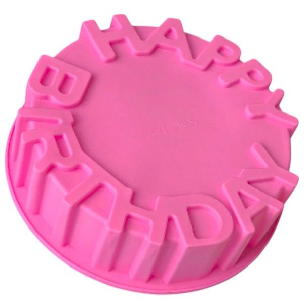 3D "Happy Birthday" Round Silicone Cake Mould With Non-Stick Surface - Pink