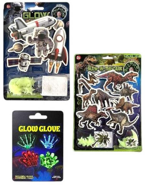 Glow in the Dark 3-Piece Fun Set - Dinosaurs, Space, and Glow Glove
