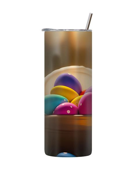Colorful 20 Oz Tumbler with Lid Straw Trendy Easter Bunny Egg Graphic 181