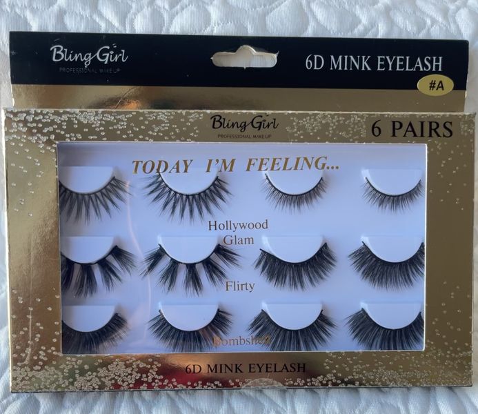 Bling Girl Human Hair Eyelashes 6D Mink eyelash 6 Pairs C