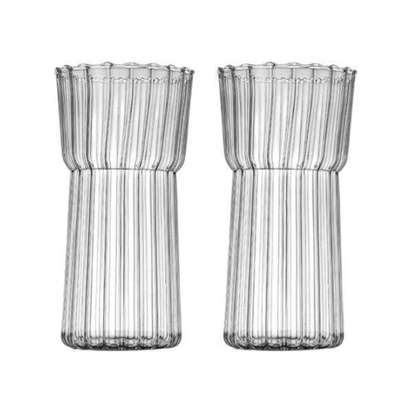 2-Pack of 550ml Ribbed Glass Tumblers - Transparent