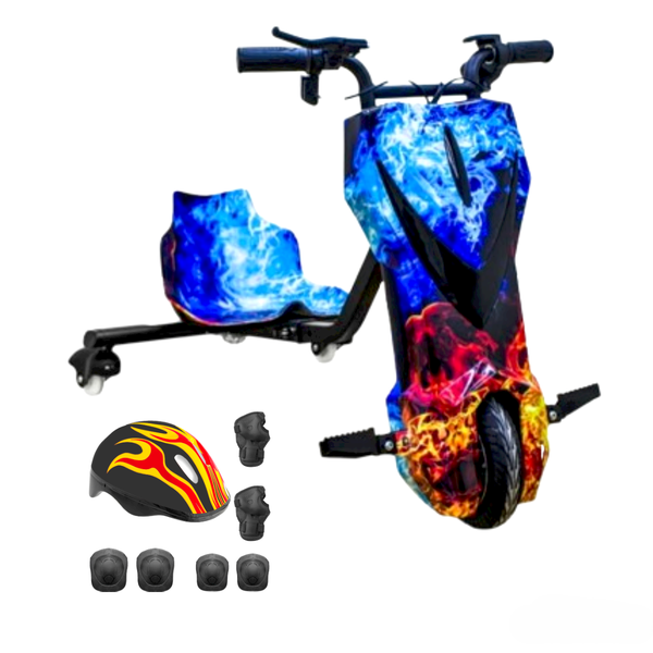 Ex - Electric Drifting Scooter, 3 Wheel Power-Rider &amp; Helmet Pad Set