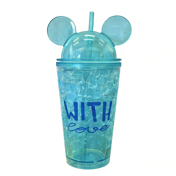 450ml Double Wall Cooling Tumbler with Straw -Cute Mouse Ear Ice Cup Design