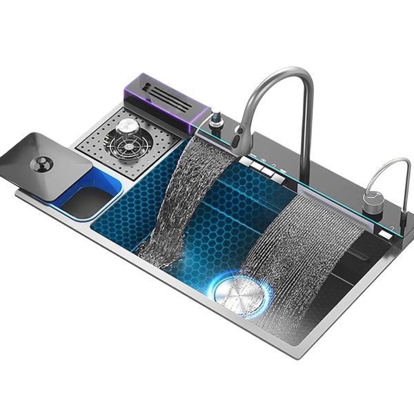 HOMMEX 304 Stainless Steel Kitchen Sink with Knife Rack &amp; Waterfall Faucet