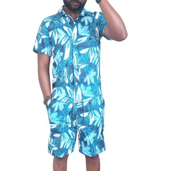 Men's Casual Polyester Suit - Shirt and Shorts Set - 2-Piece