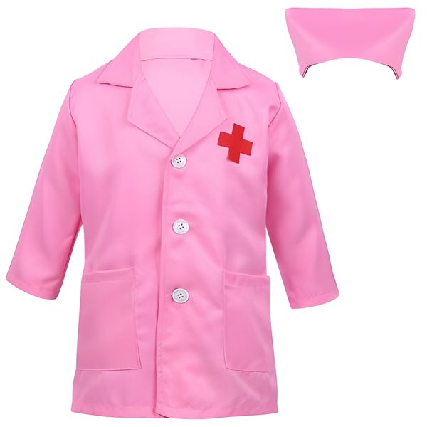 Nurse Role Play Costume Set pink performance Costume Dress up with hat