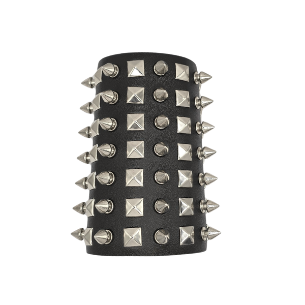 Men, Women Spiked Black and Silver PU Wrap Bracelet