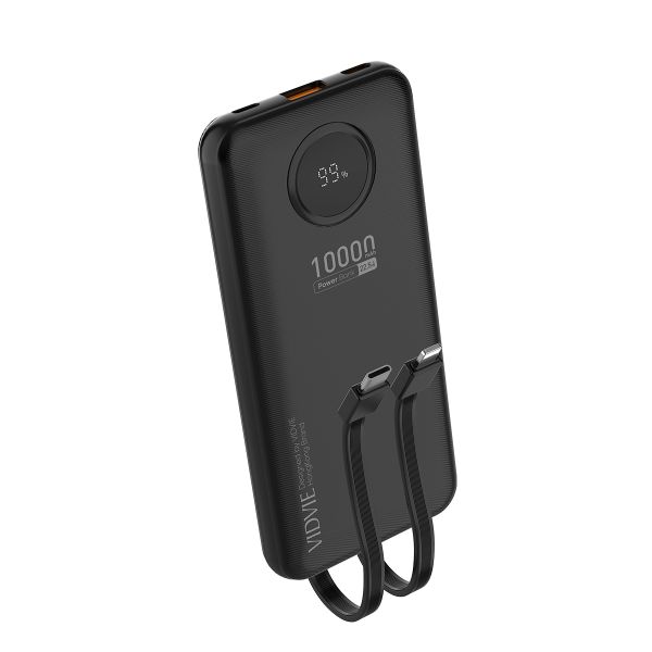 Vidvie PB7017 10000mAh Power Bank - Black | Built-In Cables, Fast Charging