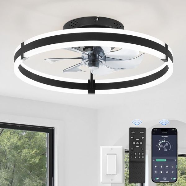 thl Low Profile Ceiling Fan with Light, Flush Mount Smart Fan, Dimmable LED