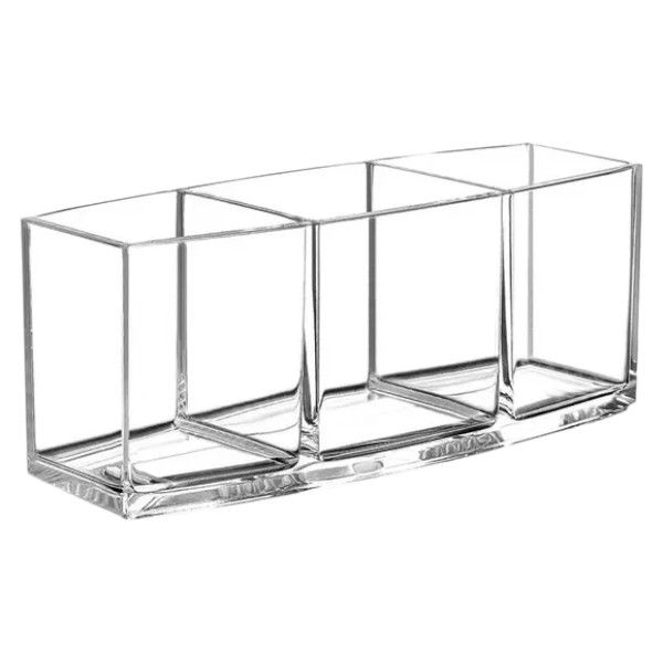 Three-Grid Storage Tube Makeup Brush Holder- Transparent