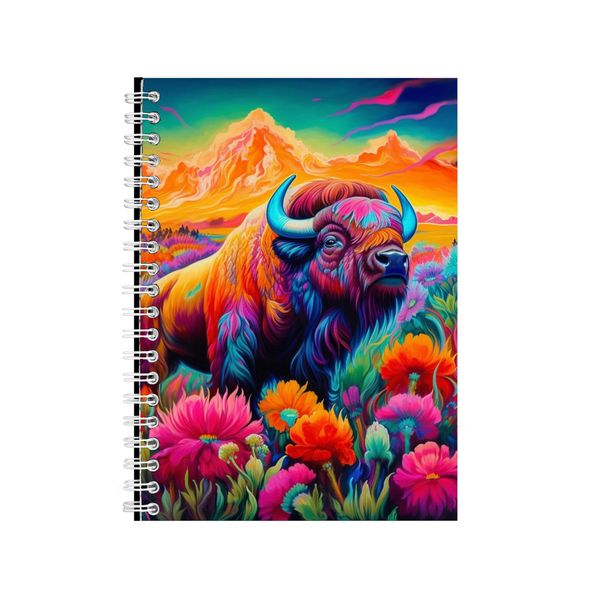 American Bison Tulips Neon Notebook Gift Idea Writing Book Notepad Pad 70