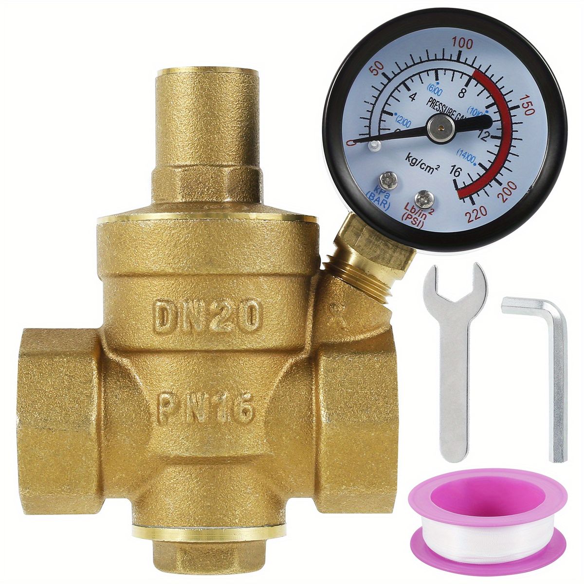 Brass Water Pressure Reducing Regulator Reducer DN20 3/4" Inch And Gauge