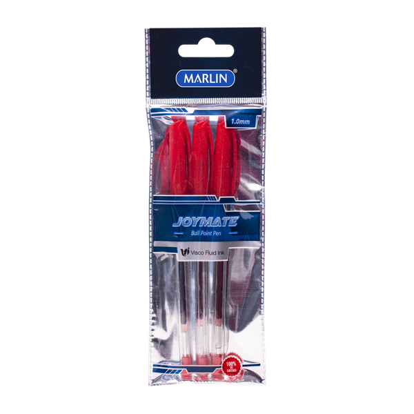 Marlin - Set Of 3 Red JOYMATE Ballpoint Pens 1.0mm (Pack Of 12)