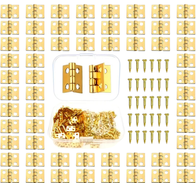 50 Mini Hinges Set with 200 Screws - 16mm x 13mm