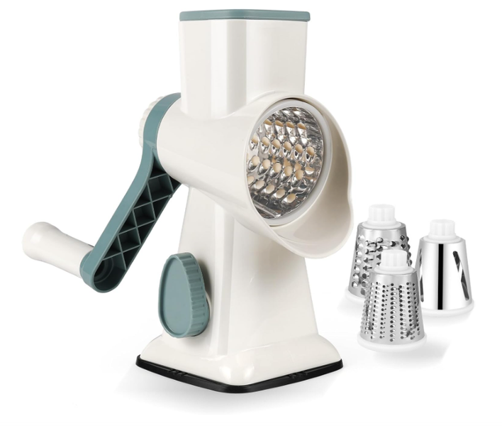 Hand-Cranked Cutter, 3 Interchangeable Stainless Steel Blades - White