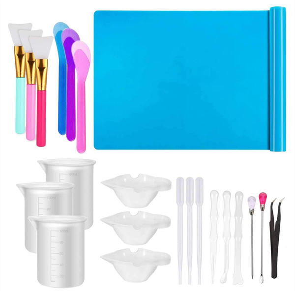 Resin Tool Set 22Pcs A3 Silicone Sheet 100Ml Measuring Cup Brushes