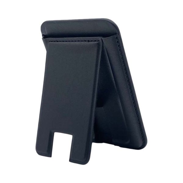 Magnetic Leather Phone Stand Wallet - Black