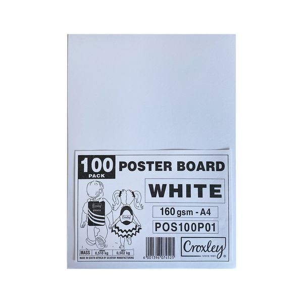 CROXLEY Bright Poster Boards 160gsm A4 Pack 100's White