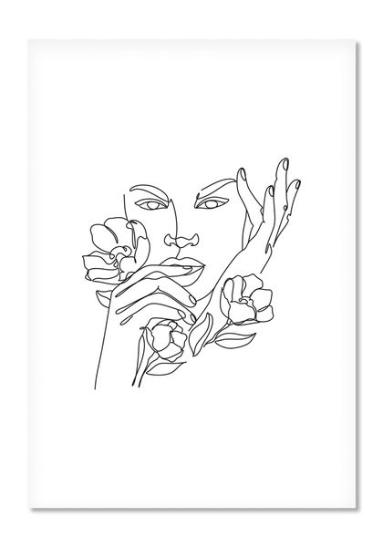 Line Art - Abstract Face with Flowers