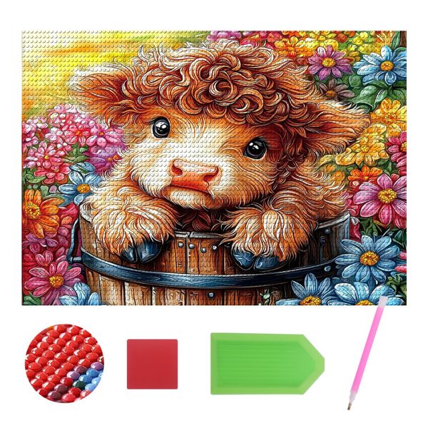 Cute Cow Flower Animal Diamond Art Kits DIY Painting for Adult