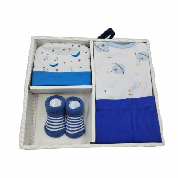 4-Piece Newborn Baby Gift Set - Blue and White (0-3 months)