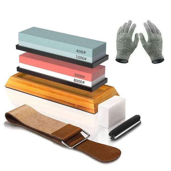 7 Piece Knife Sharpener Whetstone Complete Kit Dual Grit Sharpening Stone
