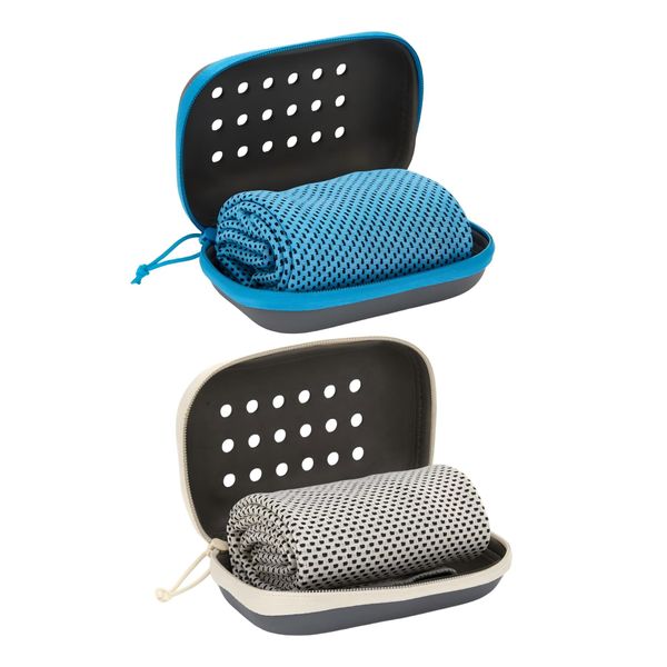 2-Pack Cooling Towels Blue &amp; Grey 30x100cm Instant Chill with Cases