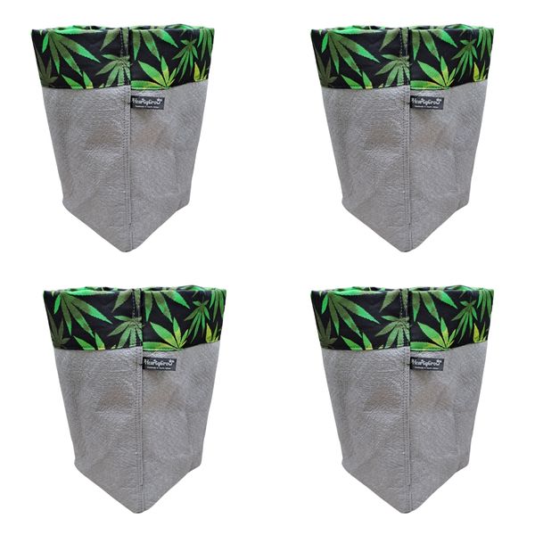 4Pack| 15LT | Fabric Grow Bags |Black CannaPattern | Heavy Duty|