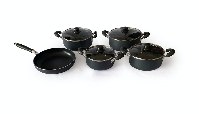 Le Chef Dark Grey Non-Stick Casserole Pots and Fry Pan Combo 9 pcs