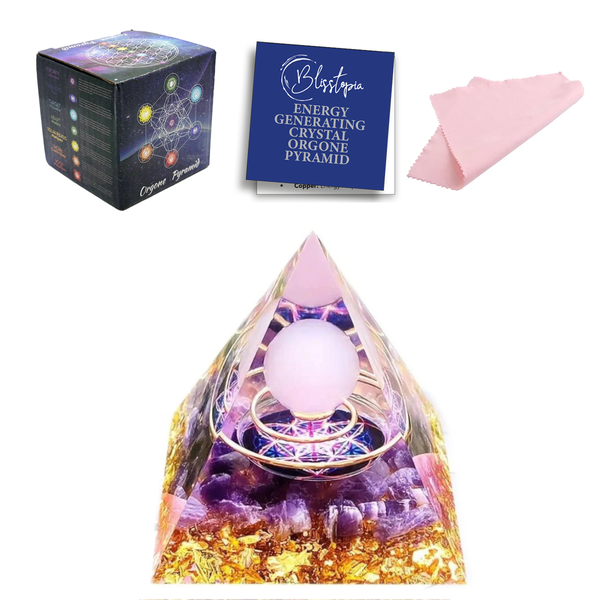 Orgone Crystal Pyramid Rose Quartz,Amethyst &amp; Copper Coil-Love Peace &amp; Joy