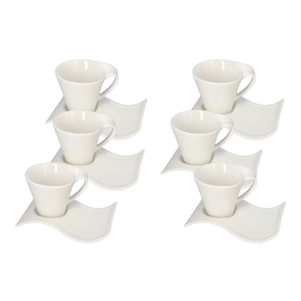 Ceramic Wavy Cup and Saucer - White - 12 piece - 200ml