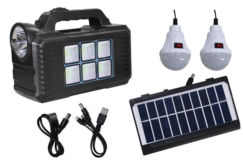 2 Bulb Solar Lighting Kit &amp; Power Supply with Detachable Solar Panel